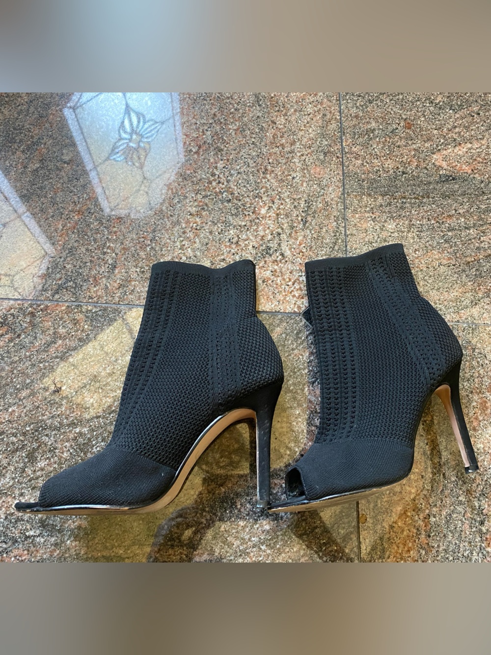 Catherine Malandrino Black Knit Peep-Toe Sock Booties, Size 7